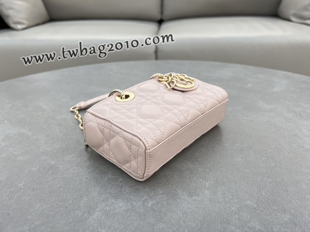Dior专柜新款迪奥高仿原单胭脂粉羊皮Lady D-Joy手袋手提肩背斜挎女包 djfk1835